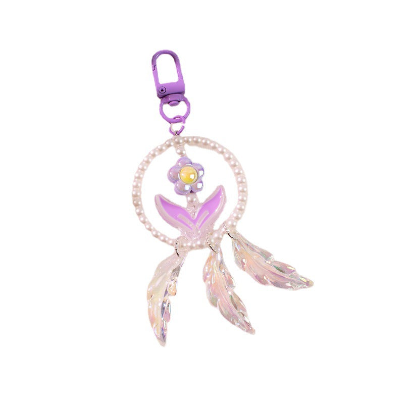 Keychains de plumas electroplacados de flor de perlas al por mayor